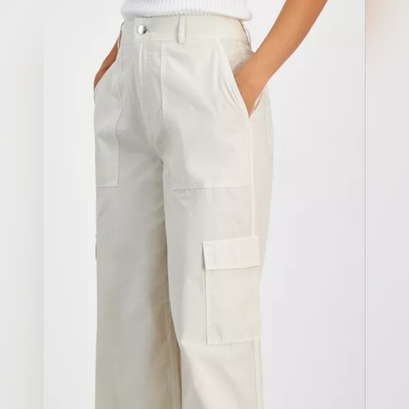 Calvin Klein | Cream Hi-Rise Wide-Leg Cargo Pants, Size 10 - Picture 4 of 12